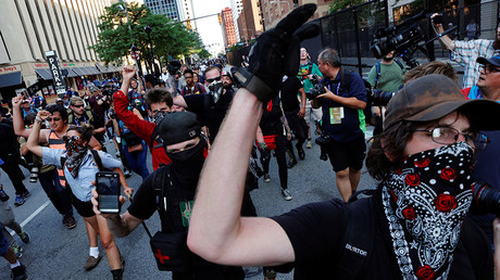 Protesters chant as they march through the streets during demonstrations near the Republican National Convention in Cleveland, Ohio, U.S., July 19, 2016. © Lucas Jackson